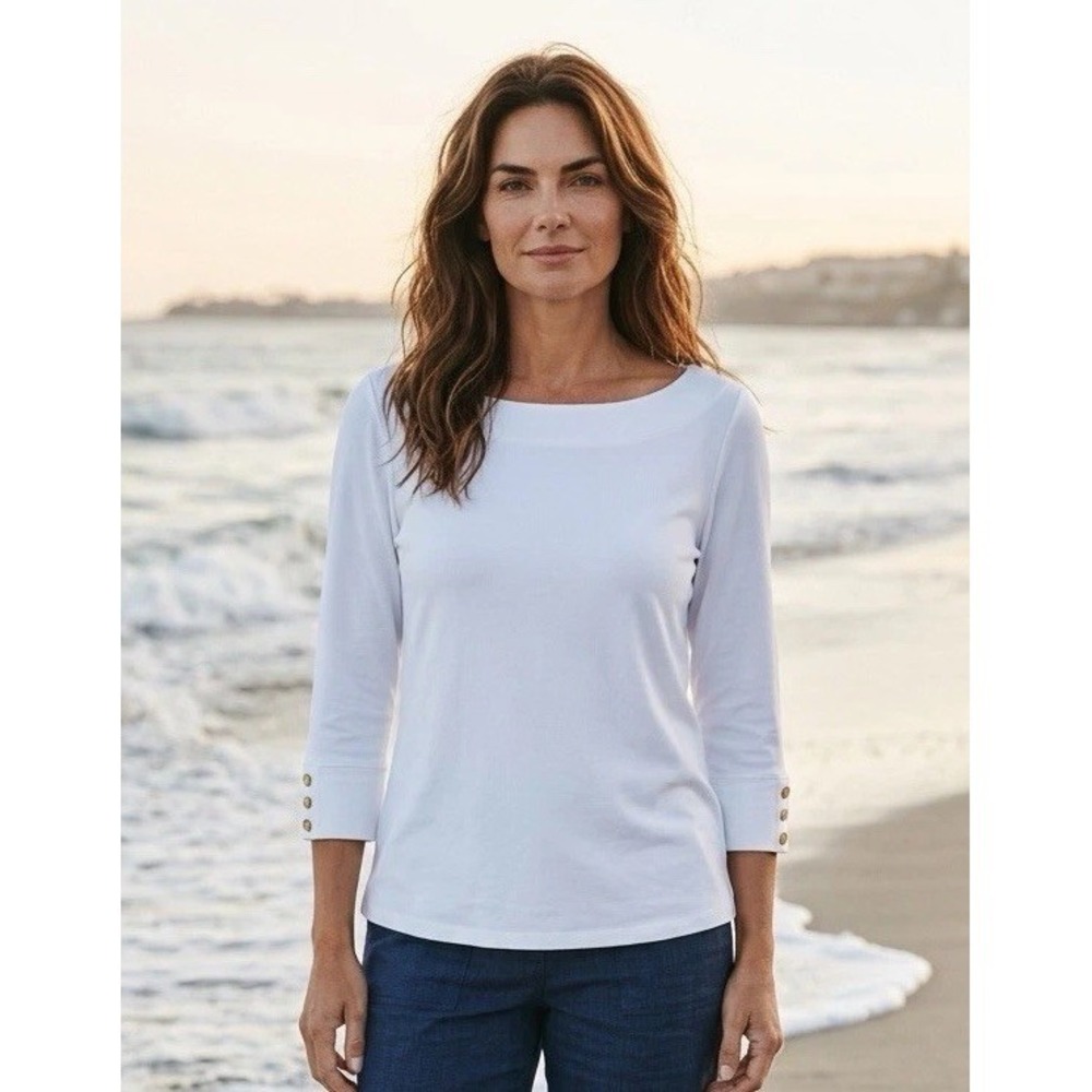 New Lilly Pulitzer 3/4 Sleeve Boat Neck Waverly Top Size Small S Resort White